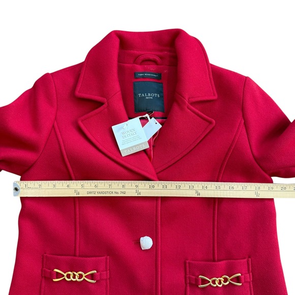 Talbots Petite Red Wool Blend Button Front Coat Gold Chain Detail Petite 4P NWT - Picture 9 of 16